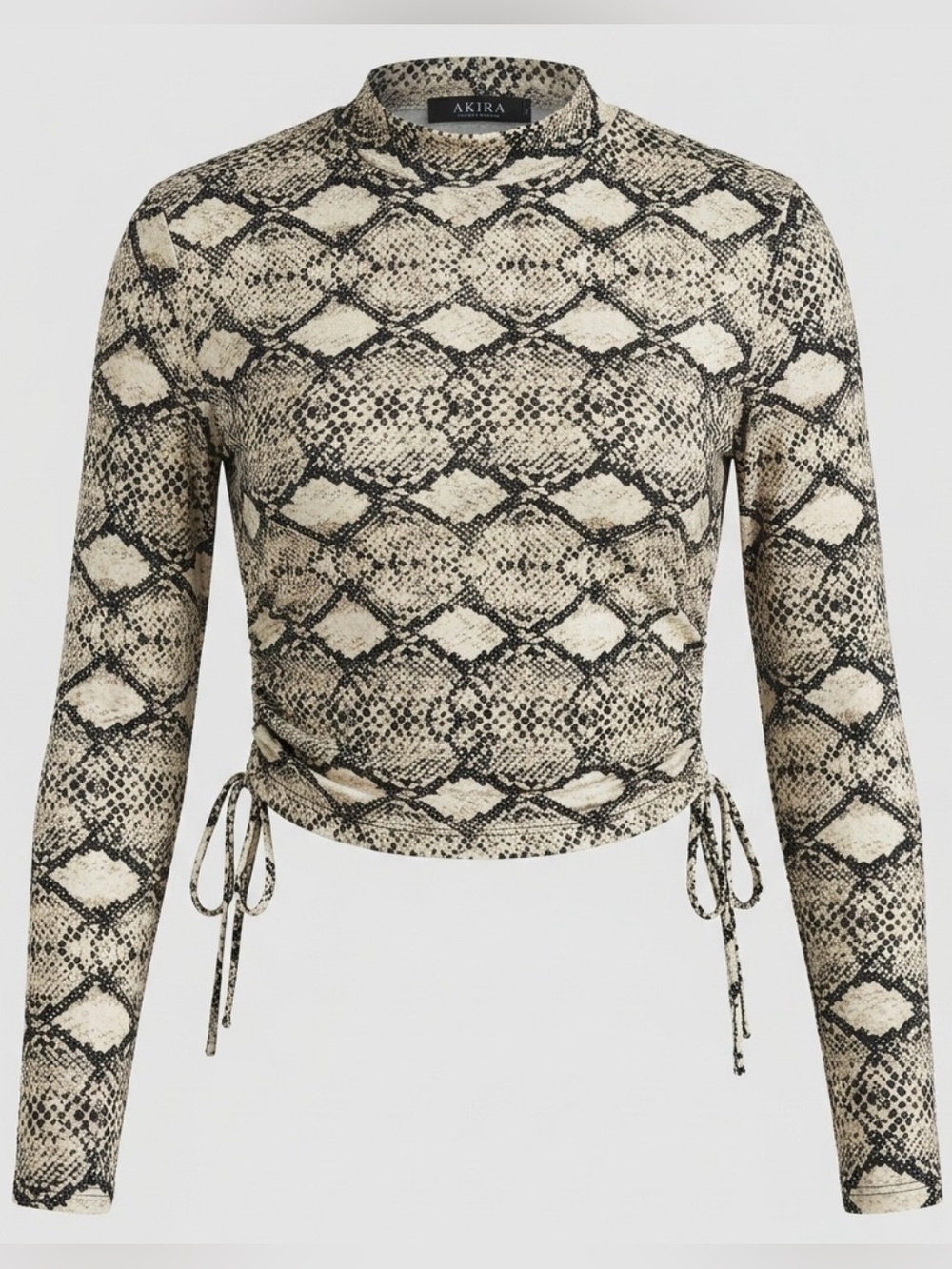 AKIRA Snakeskin Print Long Sleeve Top Mock Neck Side Tie Ruched XL